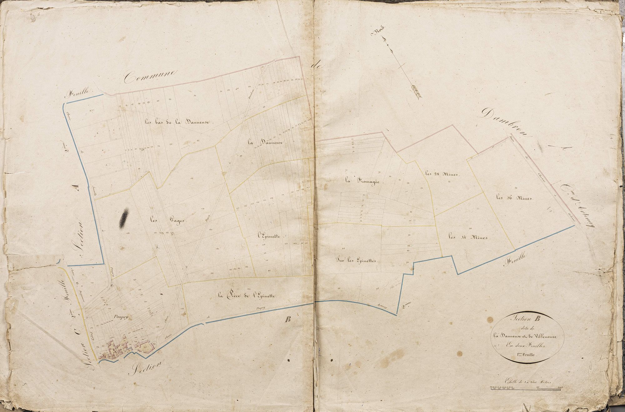 Section B, la Dauneuse et Villeneuve, feuille 1.
