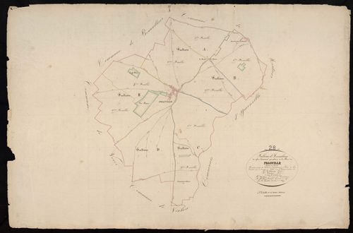 Tableau d'assemblage du plan cadastral parcellaire de la commune de Prasville, Canton de Voves, Arrondissement de Chartres / Terminé sur le terrain en 1835 (...) par Monsieur Girardot, Géomètre de 1ère classe.