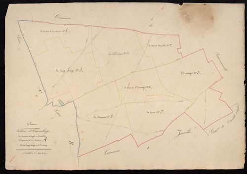 Tableau d'assemblage des cantons, triages ou lieux-dits composant la section A, les Longs Réages et l'Ermitage.