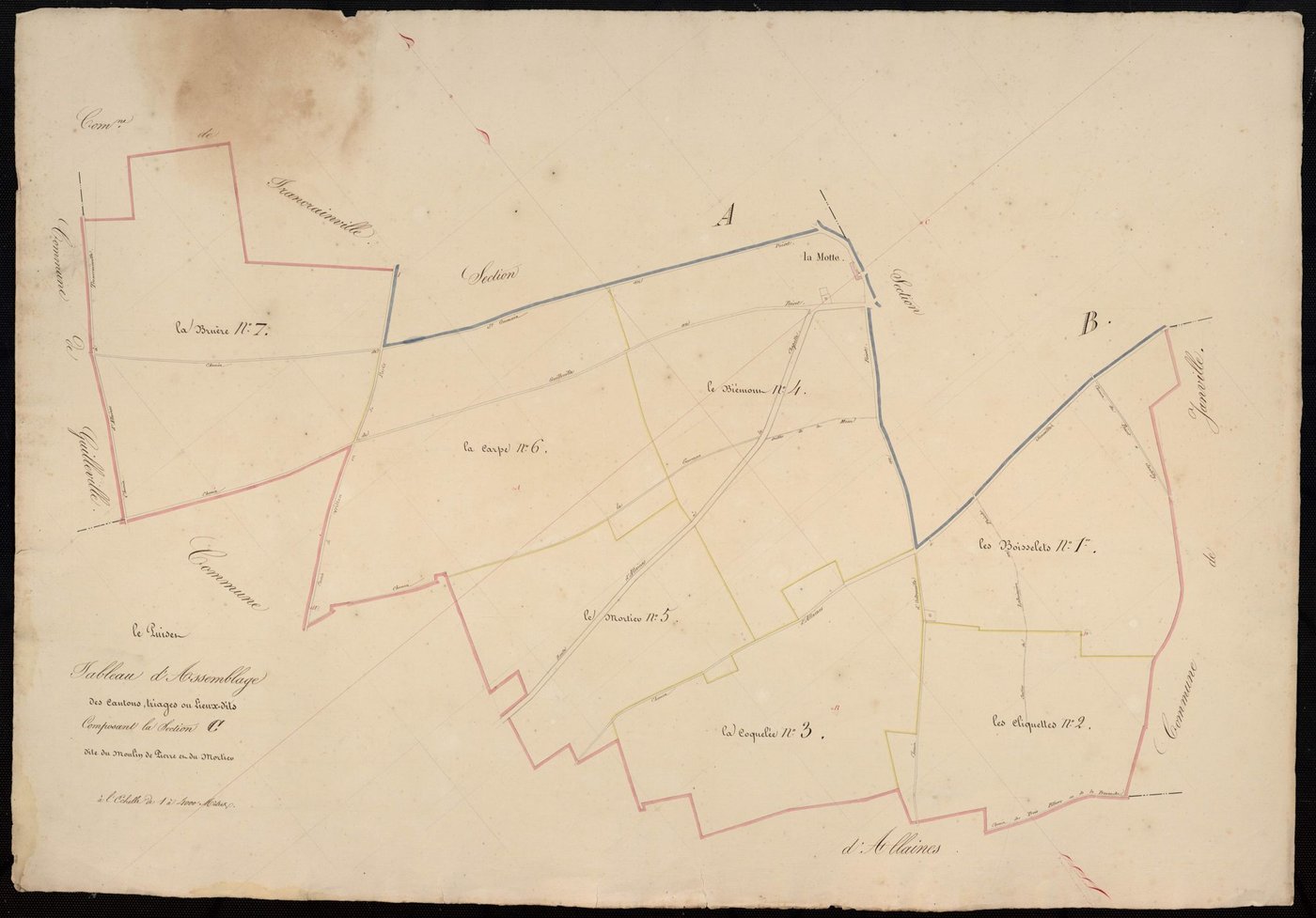 Tableau d'assemblage des cantons, triages ou lieux-dits composant la section C, le Moulin de Pierre et le Mortier.