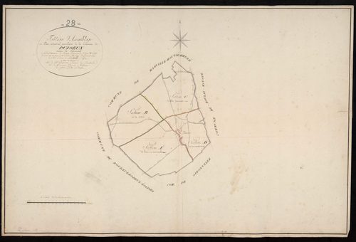 Tableau d'assemblage du plan cadastral parcellaire de la commune de Puiseux, Canton de Châteauneuf, Arrondissement de Dreux / Terminé sur le terrain en 1818 (...) par Monsieur Yvon, Géomètre du cadastre.