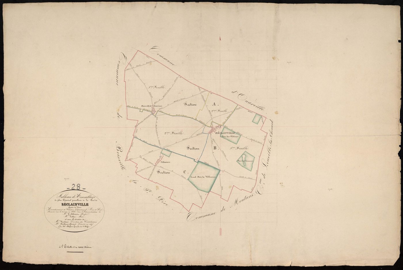 Tableau d'assemblage du plan cadastral parcellaire de la commune de Réclainville, Canton de Voves, Arrondissement de Chartres / Terminé sur le terrain en 1835 (...) par Monsieur Dufour, Géomètre de 1ère classe.