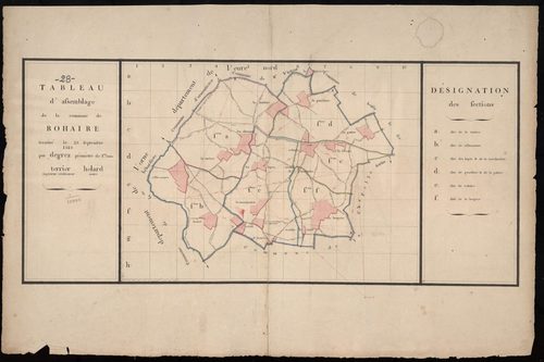 Tableau d'assemblage du plan cadastral parcellaire de la commune de Rohaire, Canton de la Ferté-Vidame, Arrondissement de Dreux / Terminé en 1810 (...) par Monsieur Degrez, Géomètre de 1ère Classe.