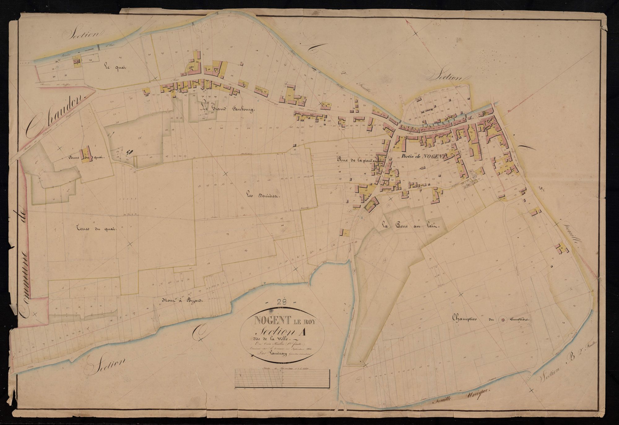 Section A, la Ville, feuille 1 / Terminée par Monsieur Lamiray, Géomètre secondaire.