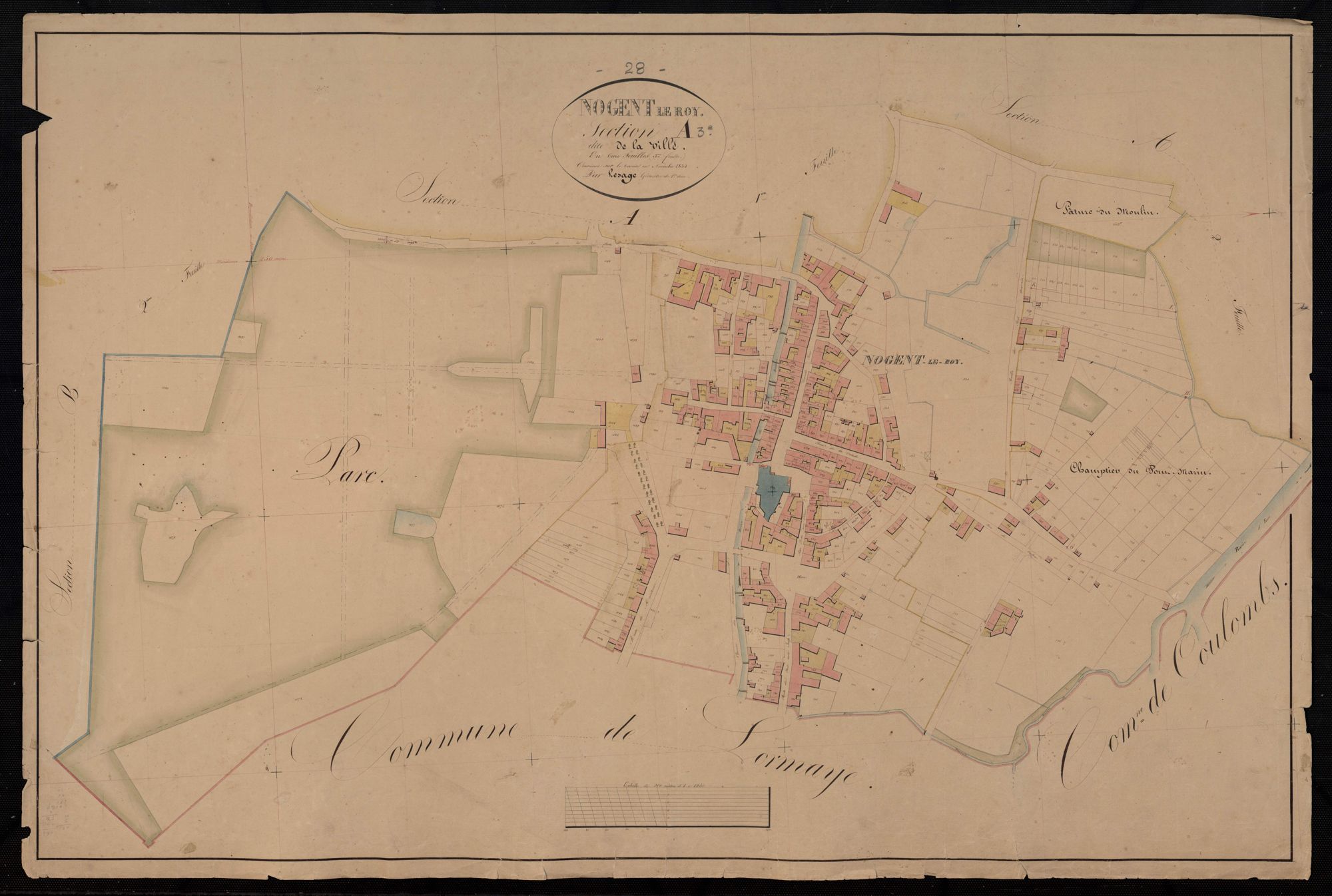 Section A, la Ville, feuille 3 / Terminée par Monsieur Lamiray, Géomètre secondaire.