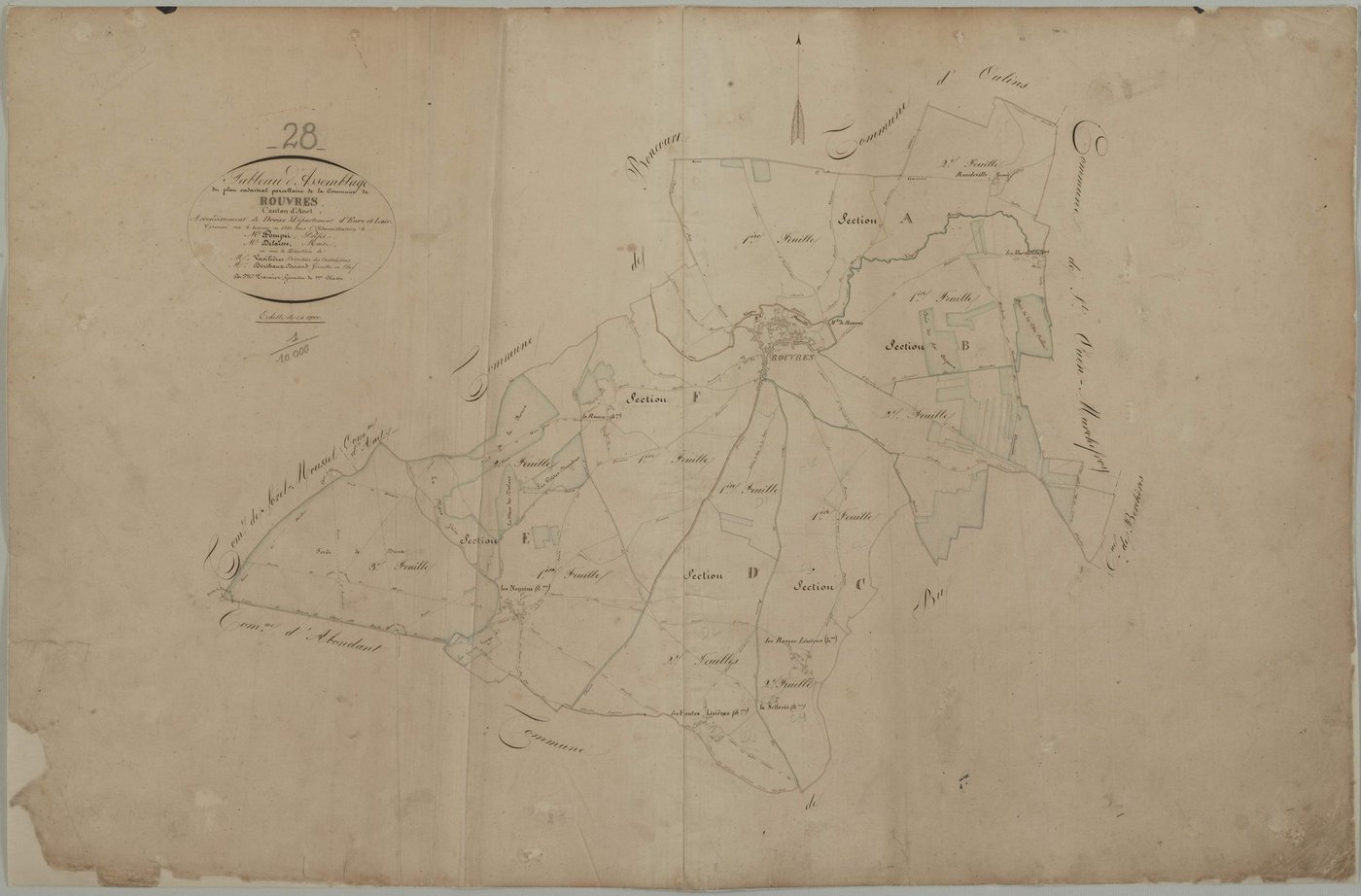 Tableau d'assemblage du plan cadastral parcellaire de la commune de Rouvres, Canton d'Anet, Arrondissement de Dreux / Terminé sur le terrain en 1833 (...) par Monsieur Tarnier, Géomètre de 1ère classe.
