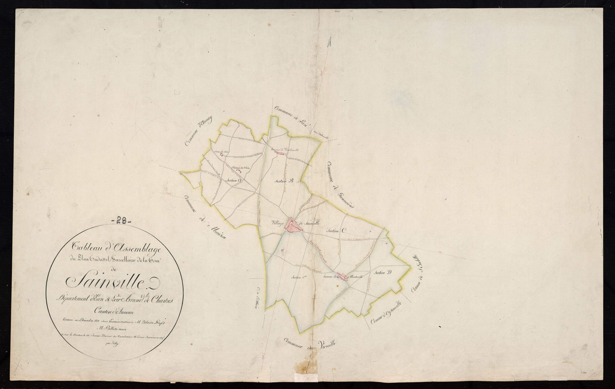 Tableau d'assemblage du plan cadastral parcellaire de la commune de Sainville, Canton d'Auneau, Arrondissement de Chartres / Terminé sur le terrain en 1812 (...) par Monsieur Dolley, [Géomètre].