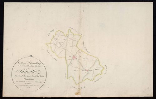 Tableau d'assemblage du plan cadastral parcellaire de la commune de Sainville, Canton d'Auneau, Arrondissement de Chartres / Terminé sur le terrain en 1812 (...) par Monsieur Dolley, [Géomètre].