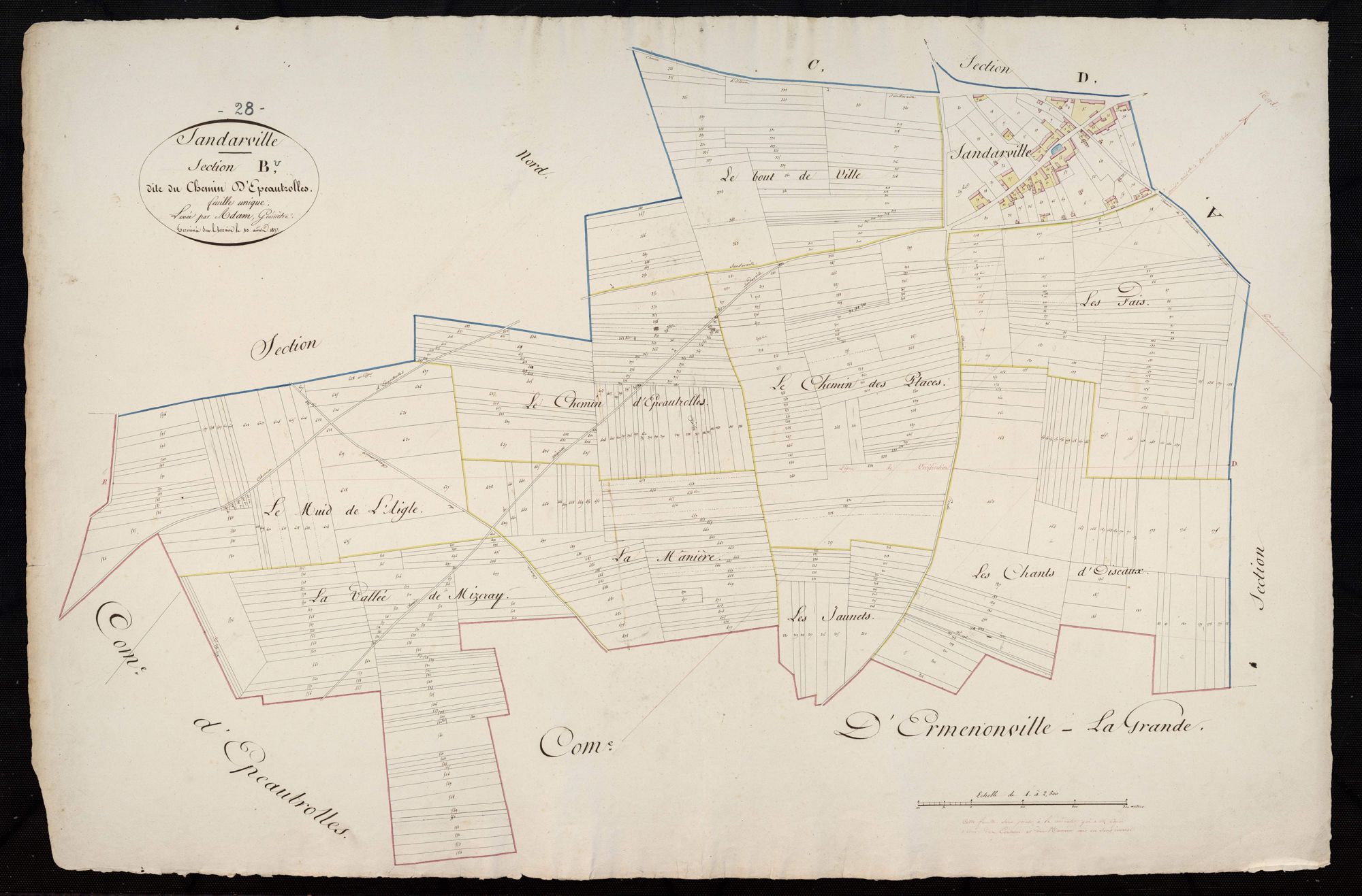 Section B, le Chemin d'Epeautrolles, en une feuille / Terminée sur le terrain par Monsieur Adam, Géomètre.