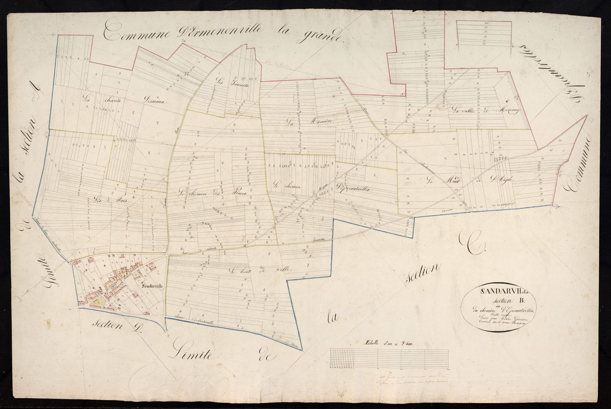 Section B, le Chemin d'Epeautrolles, en une feuille / Terminée sur le terrain par Monsieur Adam, Géomètre.