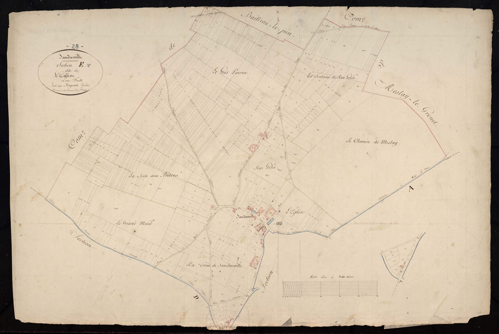 Section E, l'Eglise, en une feuille / Terminée par Monsieur Forgean, Géomètre.