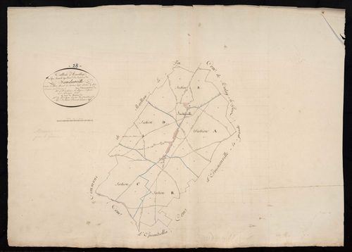 Tableau d'assemblage du plan cadastral parcellaire de la commune de Sandarville, Canton d'Illiers, Arrondissement de Chartres / Terminé sur le terrain en 1827 (...) par Monsieur Berthaux-Durand, Géomètre en chef.