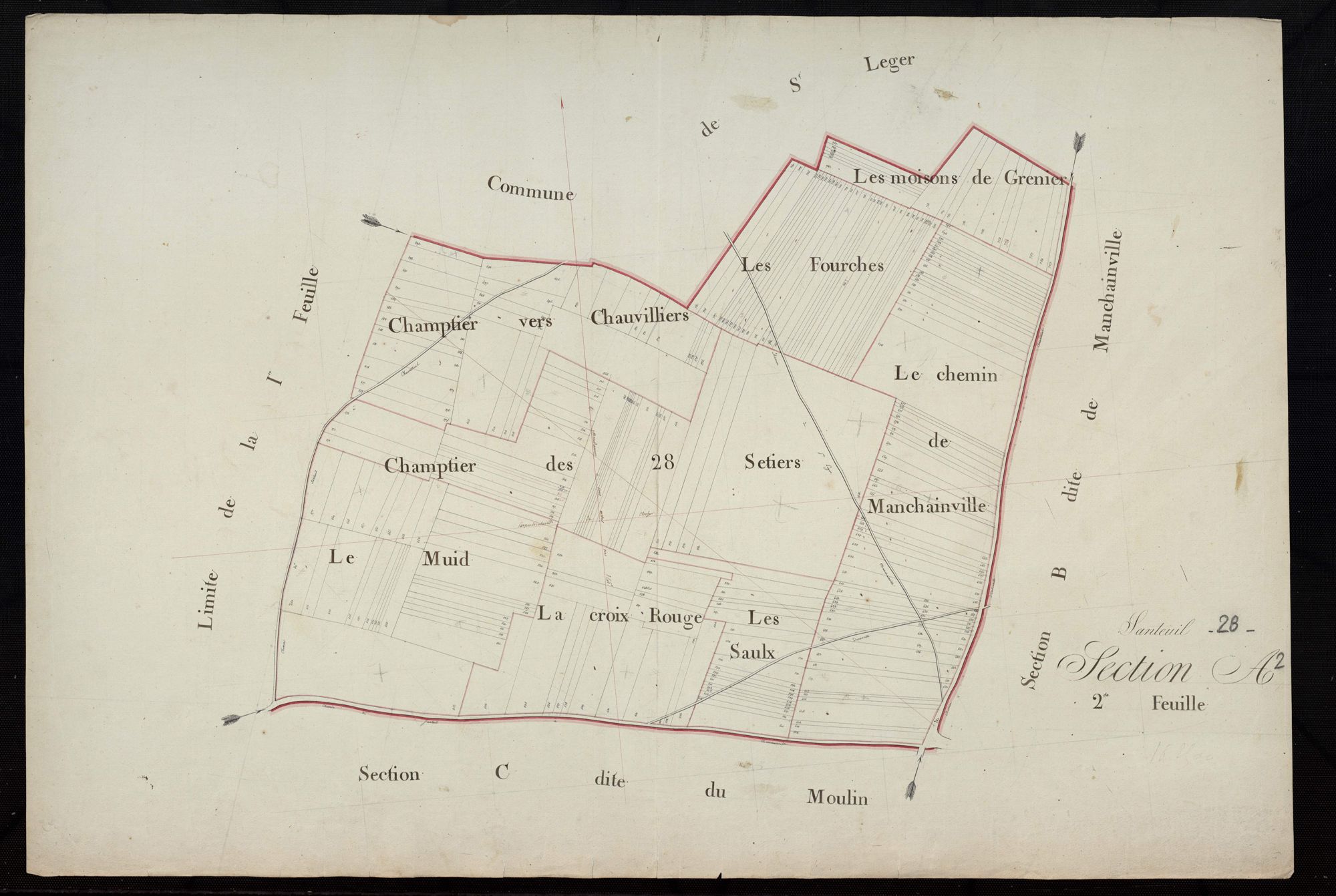 Section A, l'Eglise, feuille 2 / Terminée sur le terrain par Monsieur Lefevre, Géomètre secondaire.