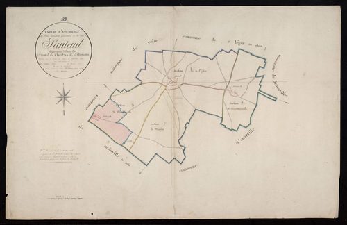 Tableau d'assemblage du plan cadastral parcellaire de la commune de Santeuil, Canton d'Auneau, Arrondissement de Chartres / Terminé sur le terrain en 1813 (...) par Monsieur Morlet, [Géomètre].