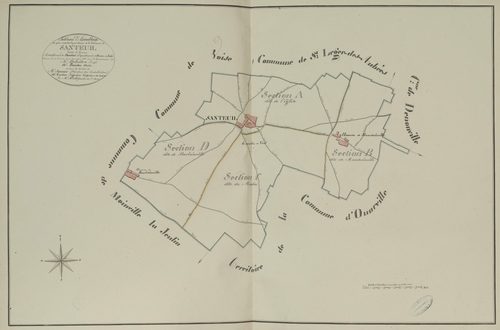 Tableau d'assemblage du plan parcellaire de la commune de Santeuil, Canton d'Auneau, Arrondissement de Chartres / Terminé sur le terrain le 15 novembre 1813 (...) par Monsieur Morlet, Géomètre de 1ère classe.
