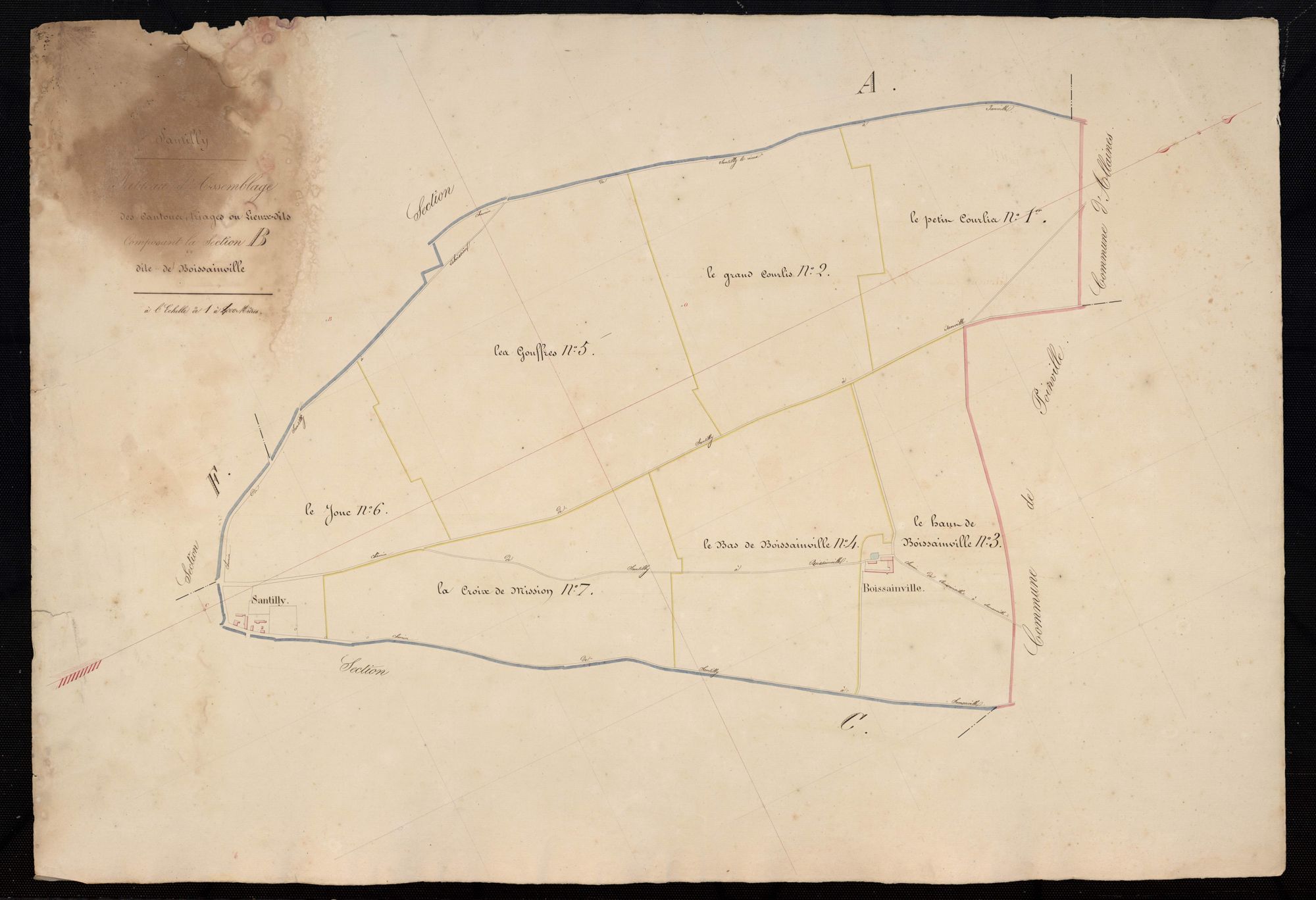 Tableau d'assemblage des cantons, triages ou lieux-dits composant la section B, Boissainville.