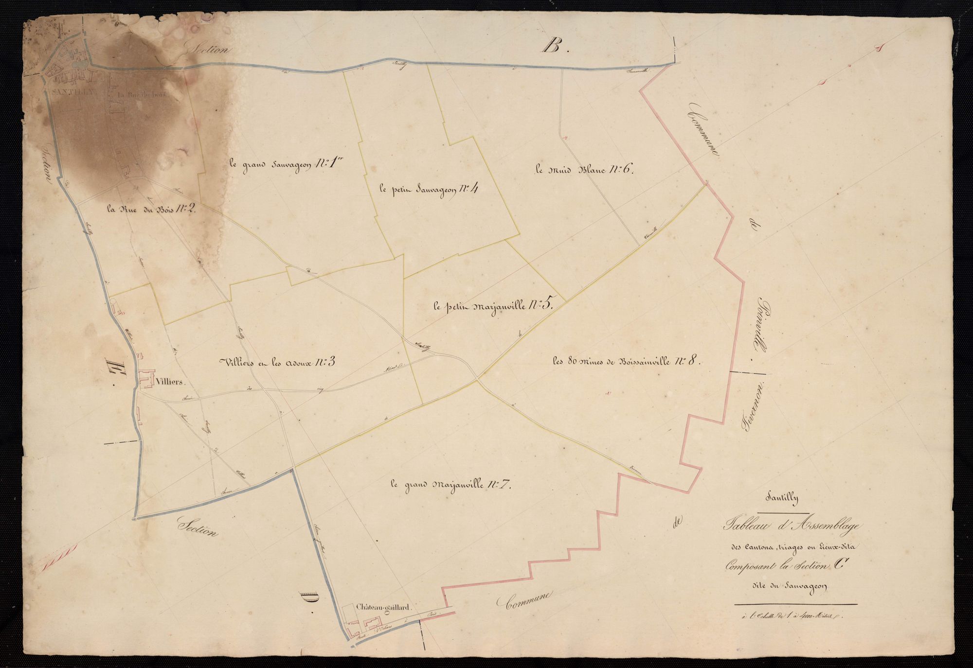 Tableau d'assemblage des cantons, triages ou lieux-dits composant la section C, Sauvageon.
