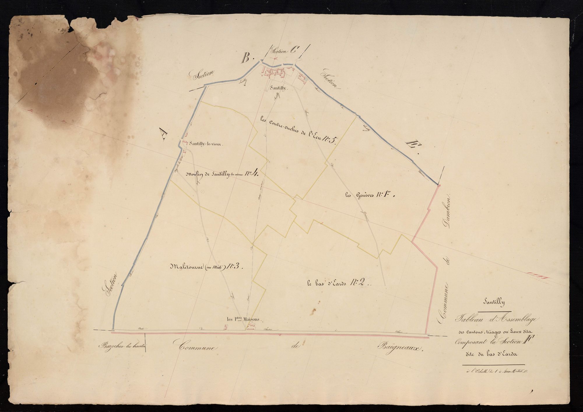 Tableau d'assemblage des cantons, triages, ou lieux-dits composant la section F, le Bas d'Eards.