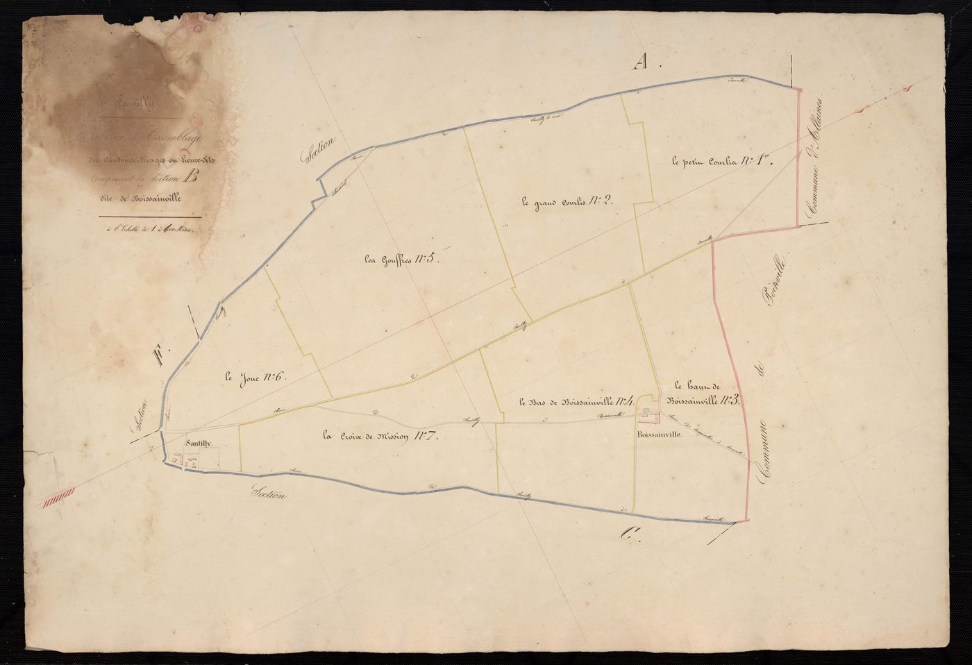 Tableau d'assemblage des cantons, triages ou lieux-dits composant la section B, Boissainville.