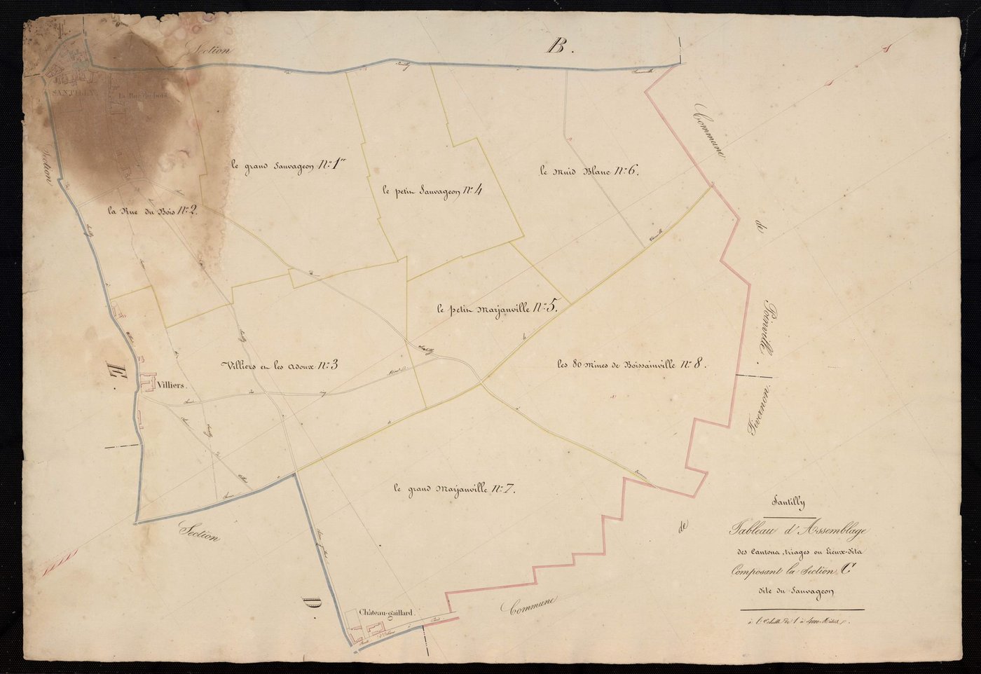Tableau d'assemblage des cantons, triages ou lieux-dits composant la section C, Sauvageon.