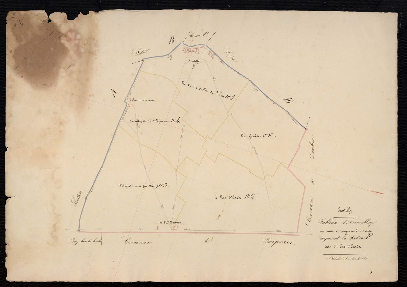 Tableau d'assemblage des cantons, triages, ou lieux-dits composant la section F, le Bas d'Eards.