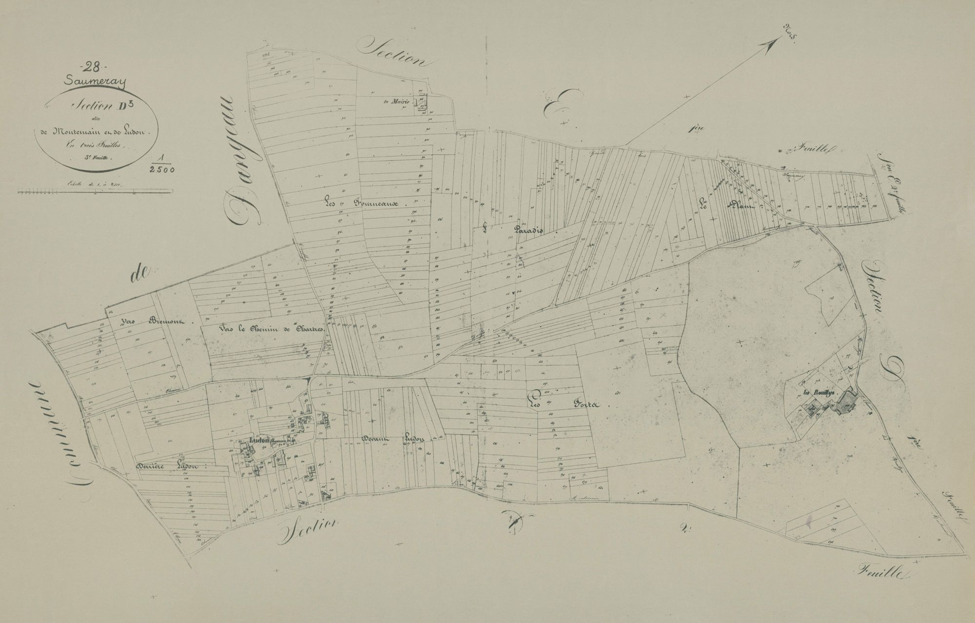 Section D, Montemain et Ludon, feuille 3.