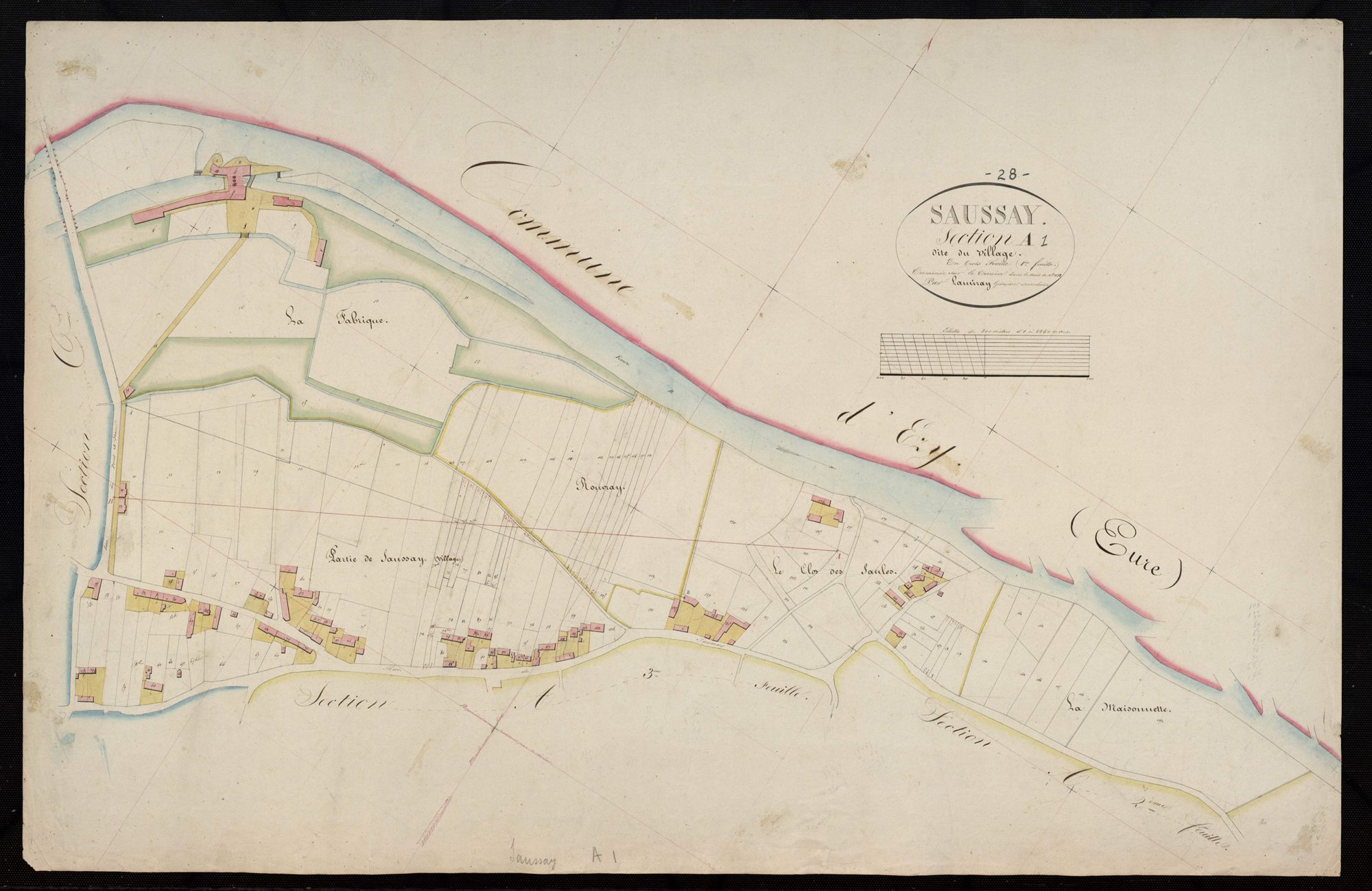 Section A, le Village, feuille 1 / Terminée par Monsieur Lamiray, Géomètre secondaire.