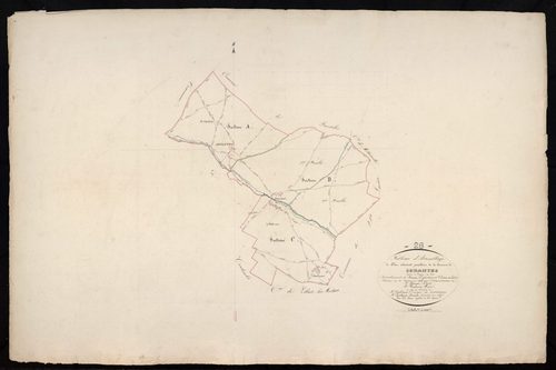 Tableau d'assemblage du plan cadastral parcellaire de la commune de Senantes, Canton de Nogent-le-Roi, Arrondissement de Dreux / Terminé sur le terrain en 1834 (...) par Monsieur Adam, Géomètre de 1ère classe.