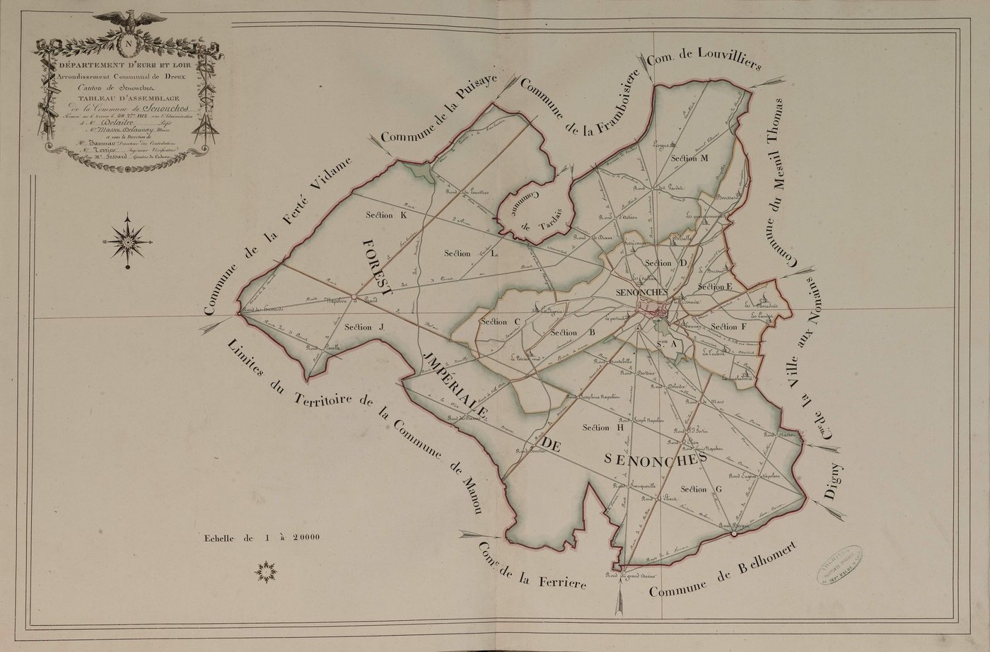 Tableau d'assemblage du plan parcellaire de la commune de Senonches, Canton de Senonches, Arrondissement de Dreux / Terminé sur le terrain le 30 septembre 1812 (...) par Monsieur Fessard, Géomètre du cadastre.