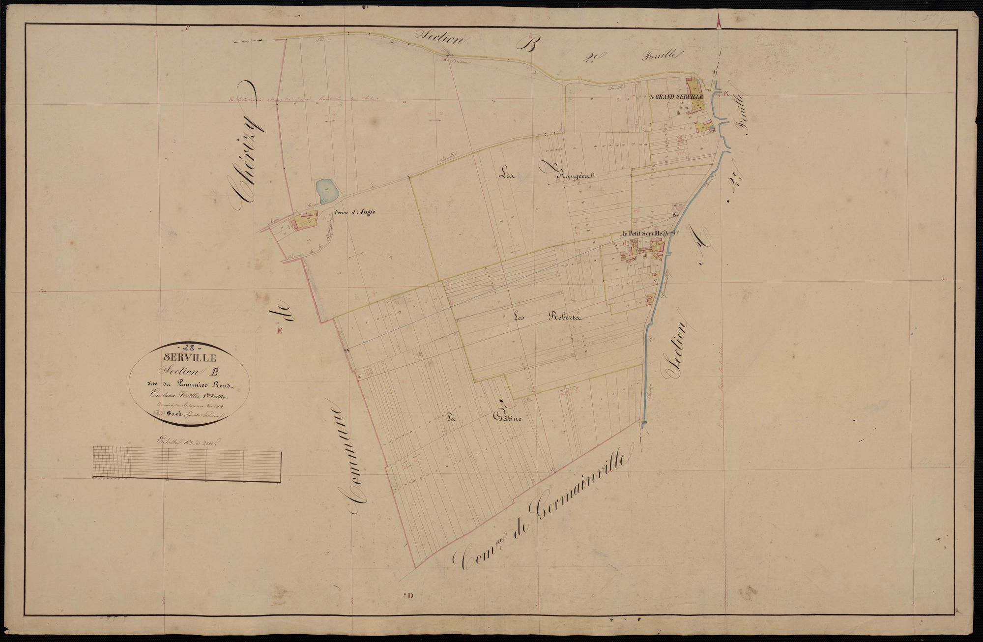 Section B, le Pommier Rond, feuille 1 / Terminée sur le terrain par Monsieur Favé, Géomètre secondaire.