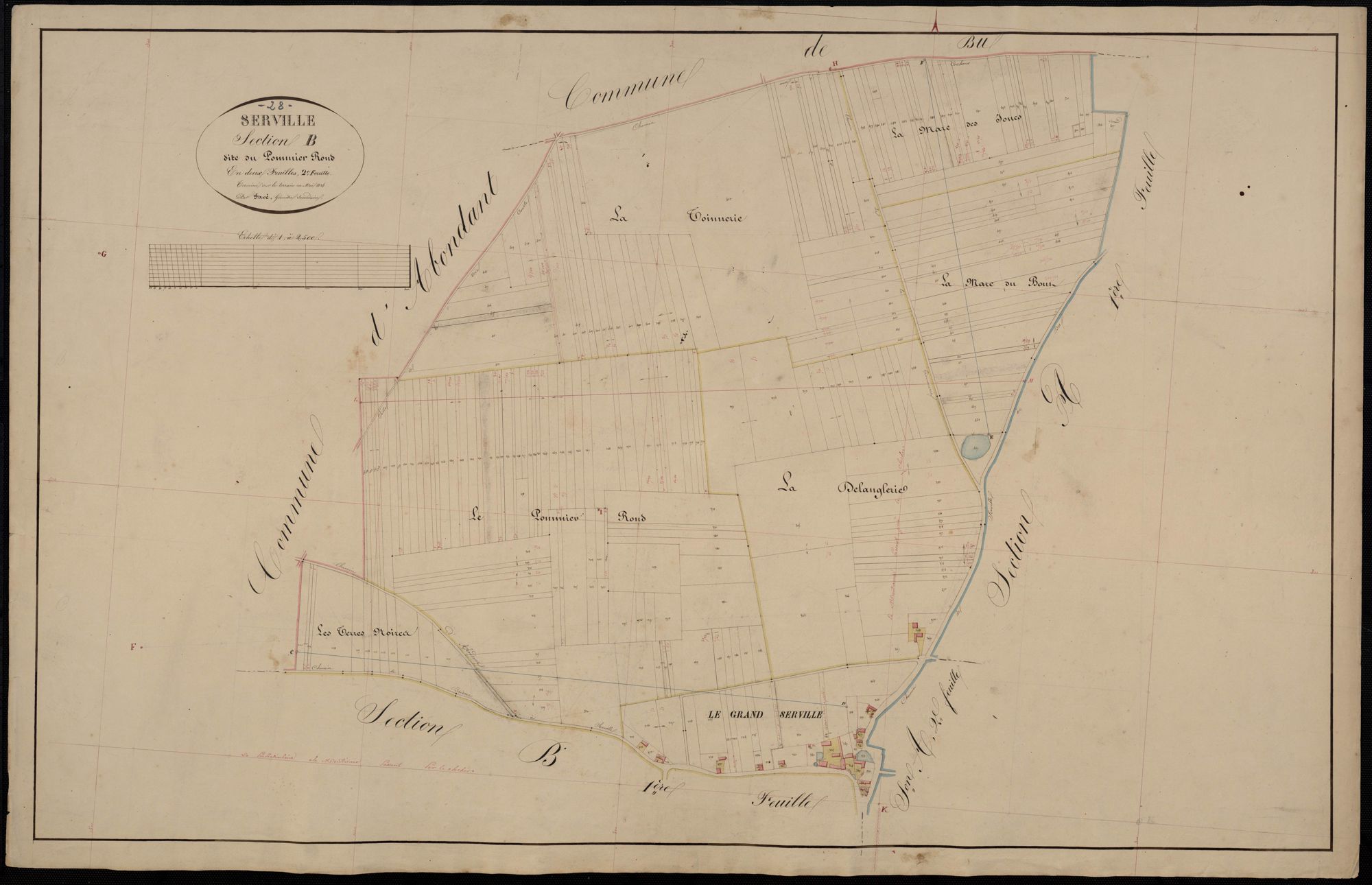 Section B, le Pommier Rond, feuille 2 / Terminée sur le terrain par Monsieur Favé, Géomètre secondaire.
