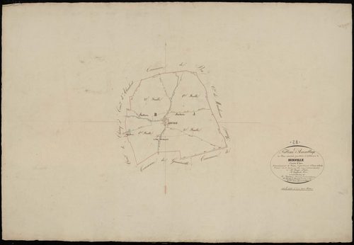 Tableau d'assemblage du plan cadastral parcellaire de la commune de Serville, Canton d'Anet, Arrondissement de Dreux / Terminé sur le terrain en 1834 (...) par Monsieur Adam, Géomètre de 1ère classe.