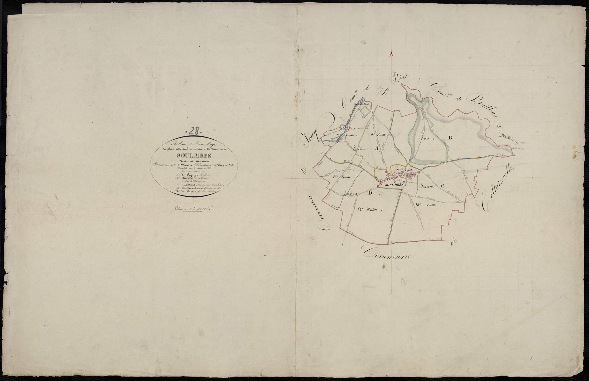Tableau d'assemblage du plan cadastral parcellaire de la commune de Soulaires, Canton de Maintenon, Arrondissement de Chartres / Terminé sur le terrain en 1832 (...) par Monsieur Dufour, Géomètre de 1ère classe.