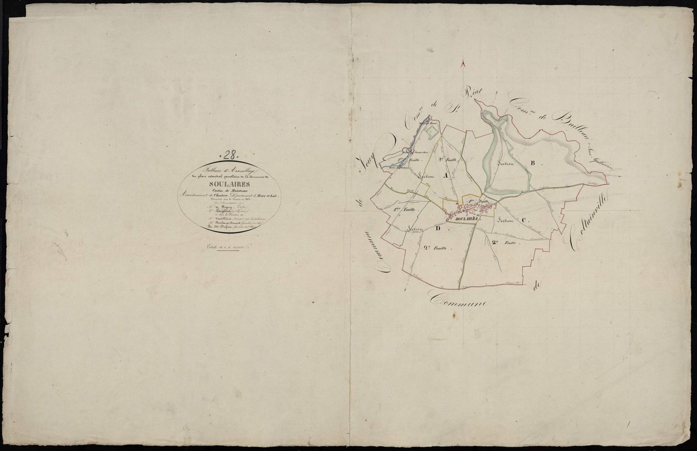 Tableau d'assemblage du plan cadastral parcellaire de la commune de Soulaires, Canton de Maintenon, Arrondissement de Chartres / Terminé sur le terrain en 1832 (...) par Monsieur Dufour, Géomètre de 1ère classe.