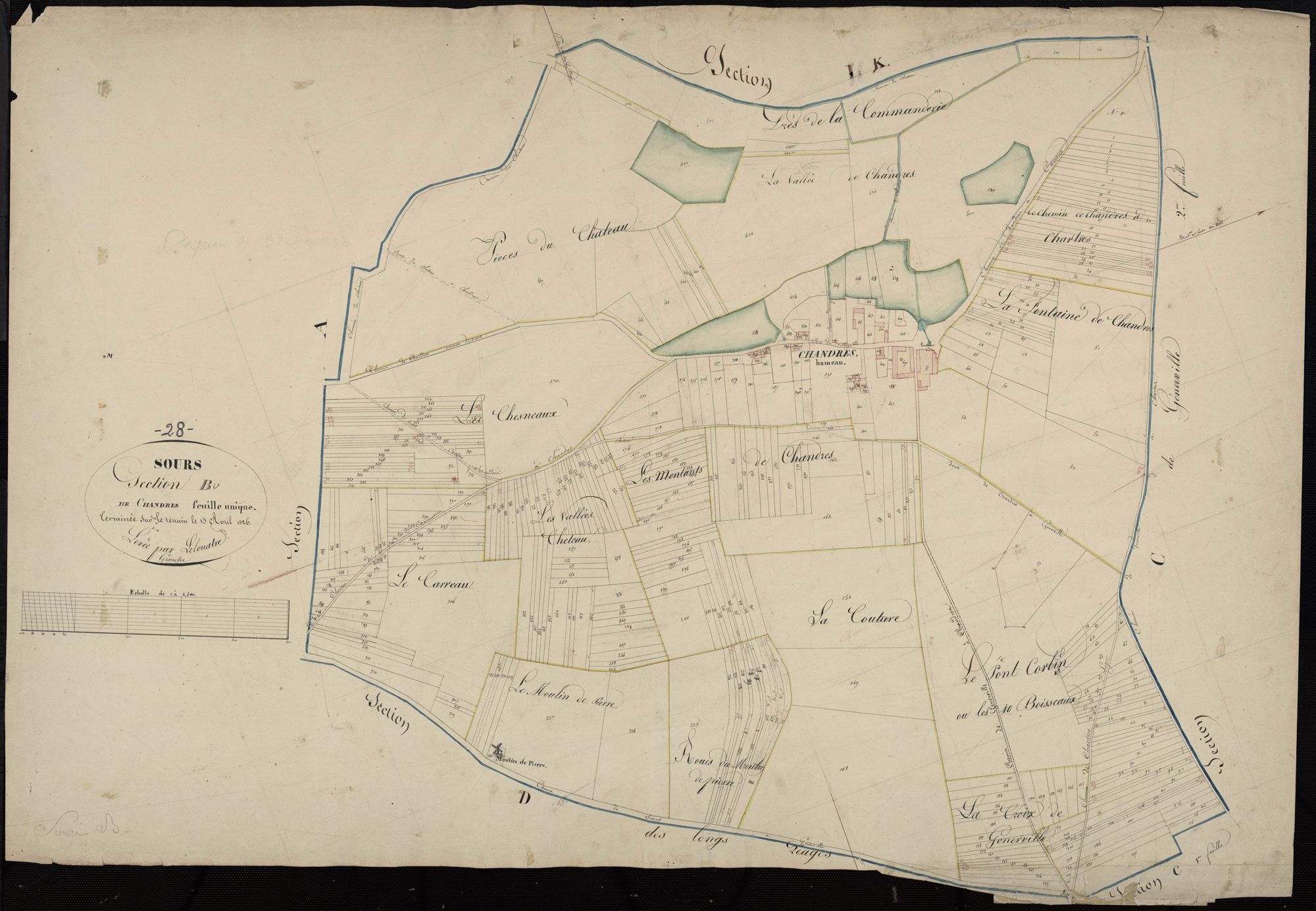 Section B, Chandres, en une feuille / Terminée sur le terrain par Monsieur Lelouatre, Géomètre.