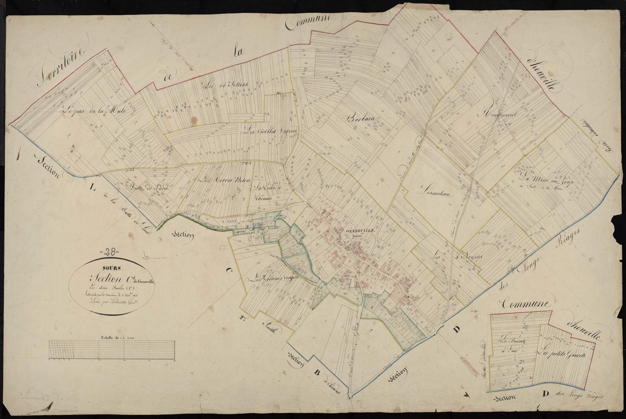 Section C, Generville, feuille 1 / Terminée sur le terrain par Monsieur Lelouatre, Géomètre.