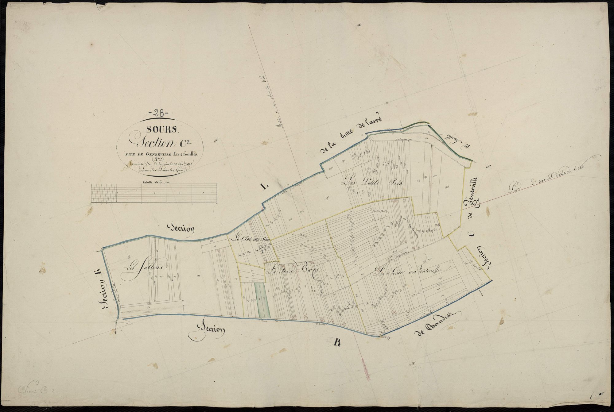 Section C, Generville, feuille 2 / Terminée sur le terrain par Monsieur Lelouatre, Géomètre.