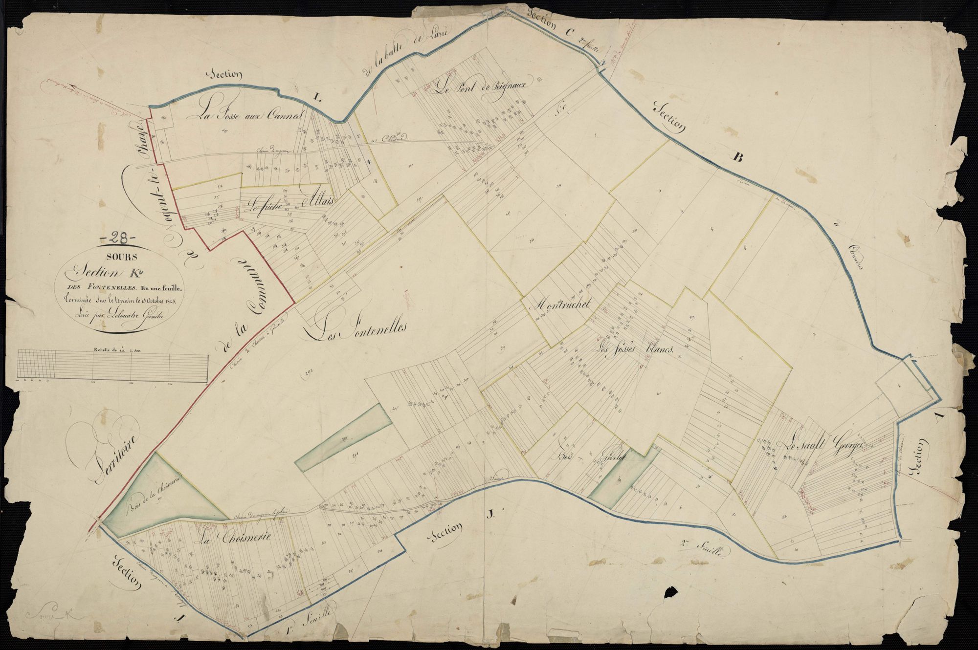 Section K, les Fontenelles, en une feuille / Terminée sur le terrain par Monsieur Lelouatre, Géomètre.