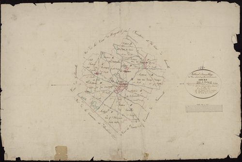 Tableau d'assemblage du plan cadastral parcellaire de la commune de Sours, Canton de Chartres, Arrondissement de Chartres / Terminé sur le terrain en 1825 (...) par Monsieur Godefin, Géomètre de 1ère classe.