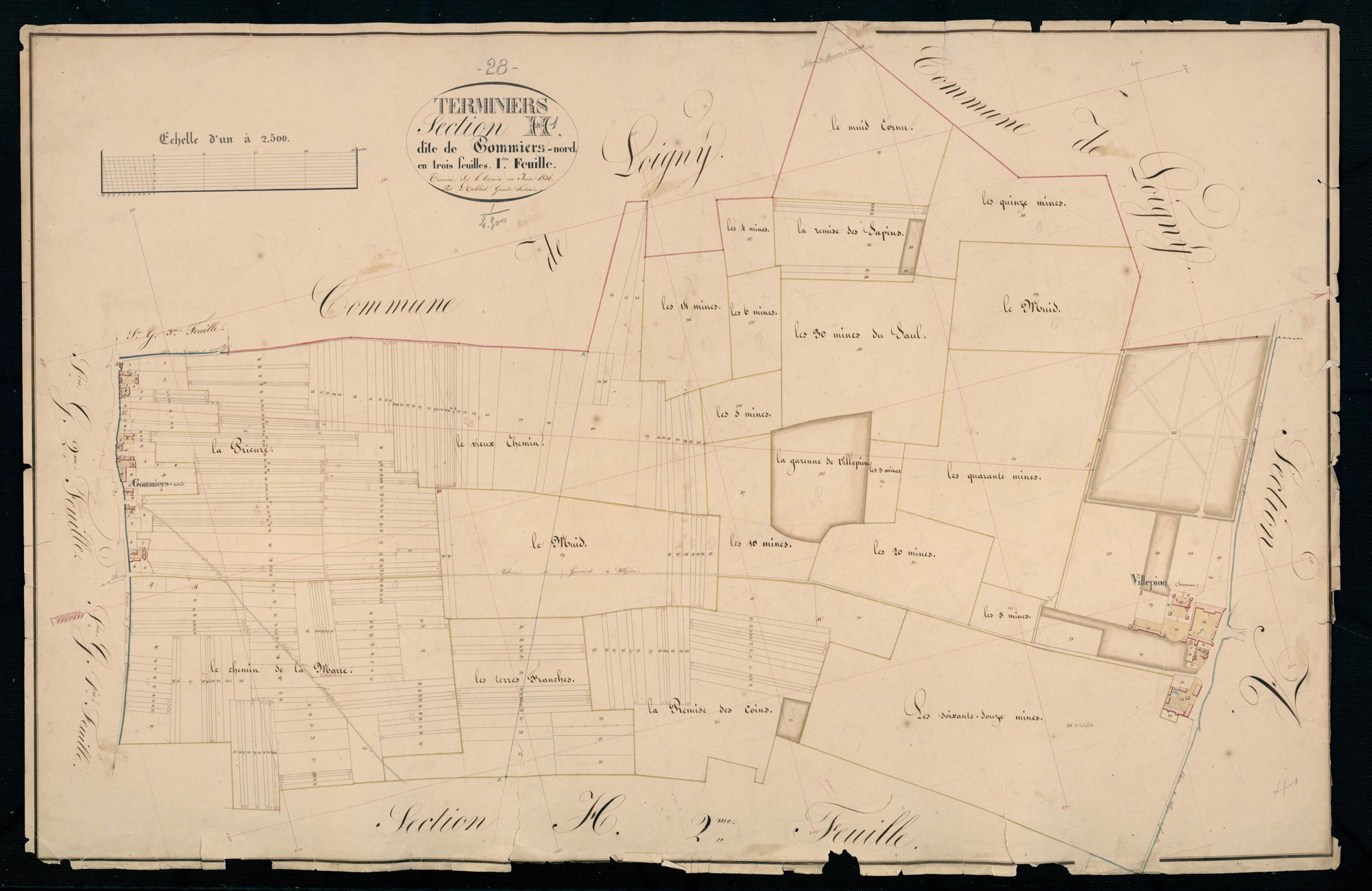Section H, Gommiers-Nord, feuille 1 / Terminée sur le terrain par Monsieur Le Tellier, Géomètre secondaire.