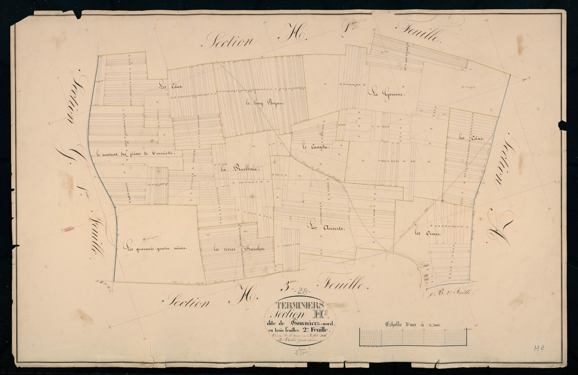 Section H, Gommiers-Nord, feuille 2 / Terminée sur le terrain par Monsieur Le Tellier, Géomètre secondaire.