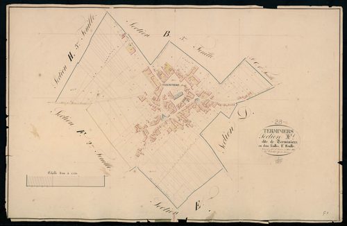 Section F, Terminiers, feuille 1 / Terminée sur le terrain par Monsieur Le Tellier, Géomètre secondaire.
