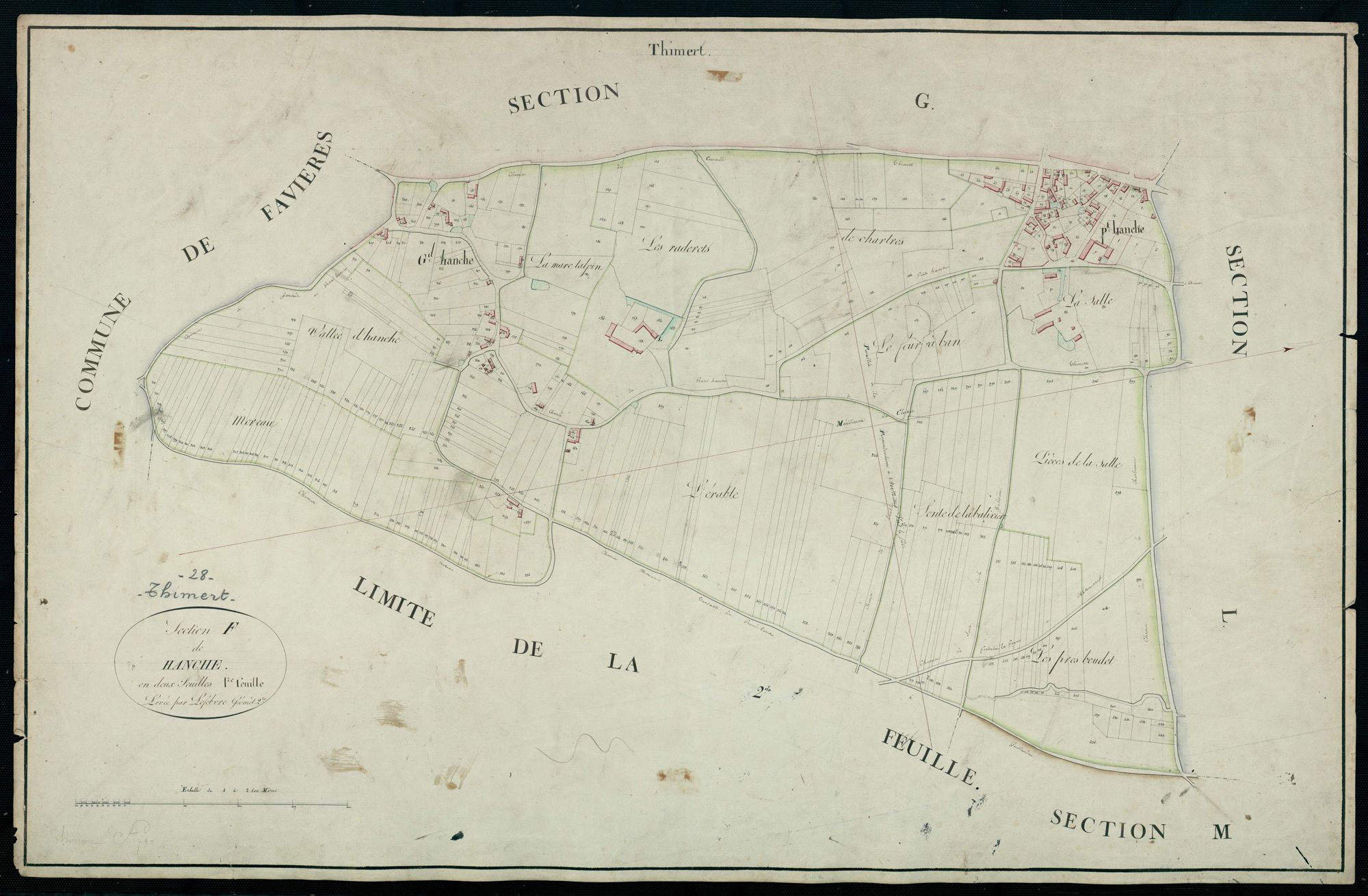 Section F, Hanches, feuille 1 / Terminée sur le terrain par Monsieur Lefevre, Géomètre secondaire.