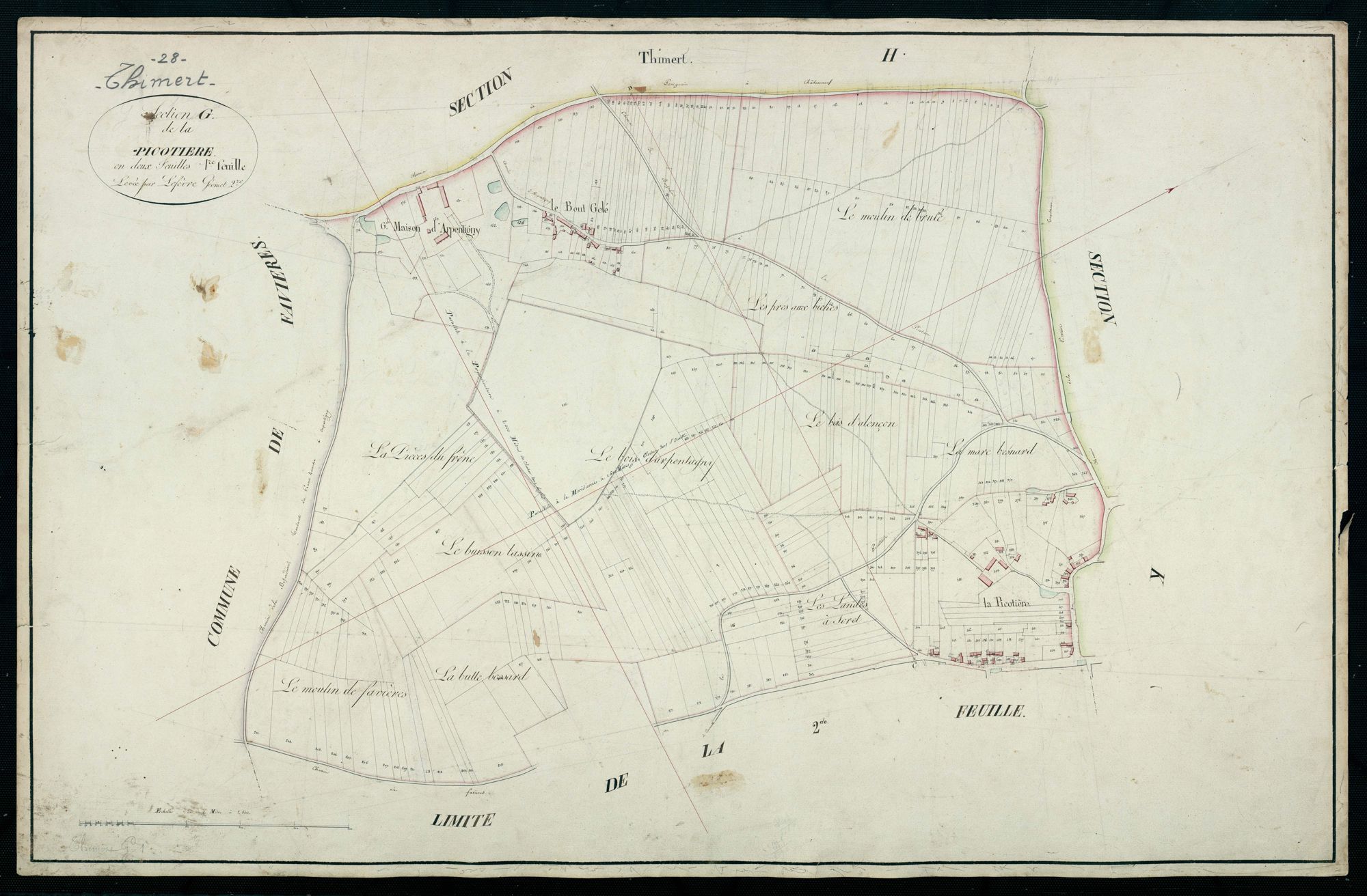 Section G, la Picotière, feuille 1 / Terminée sur le terrain par Monsieur Lefevre, Géomètre secondaire.