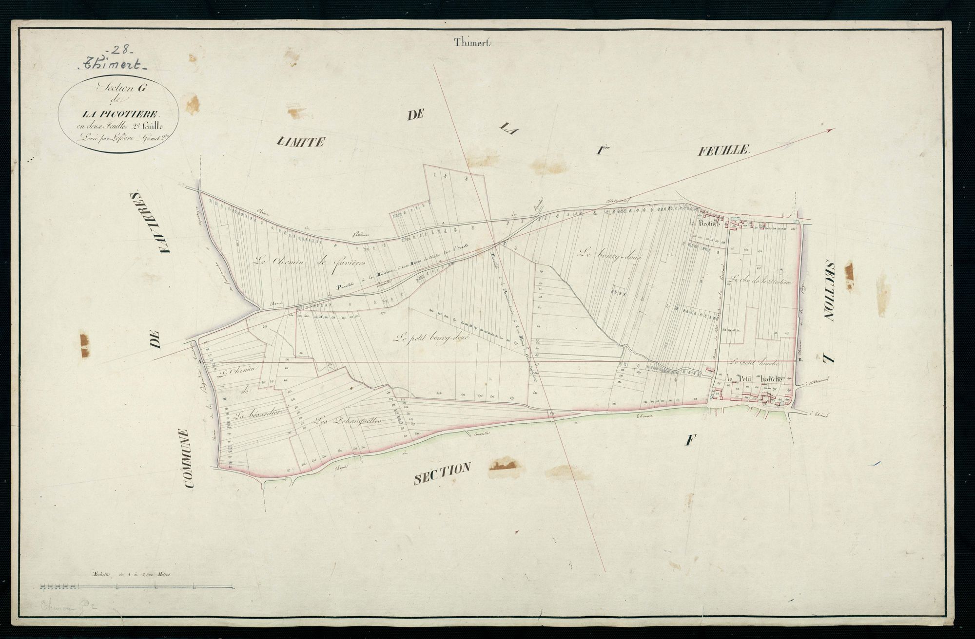 Section G, la Picotière, feuille 2 / Terminée sur le terrain par Monsieur Lefevre, Géomètre secondaire.