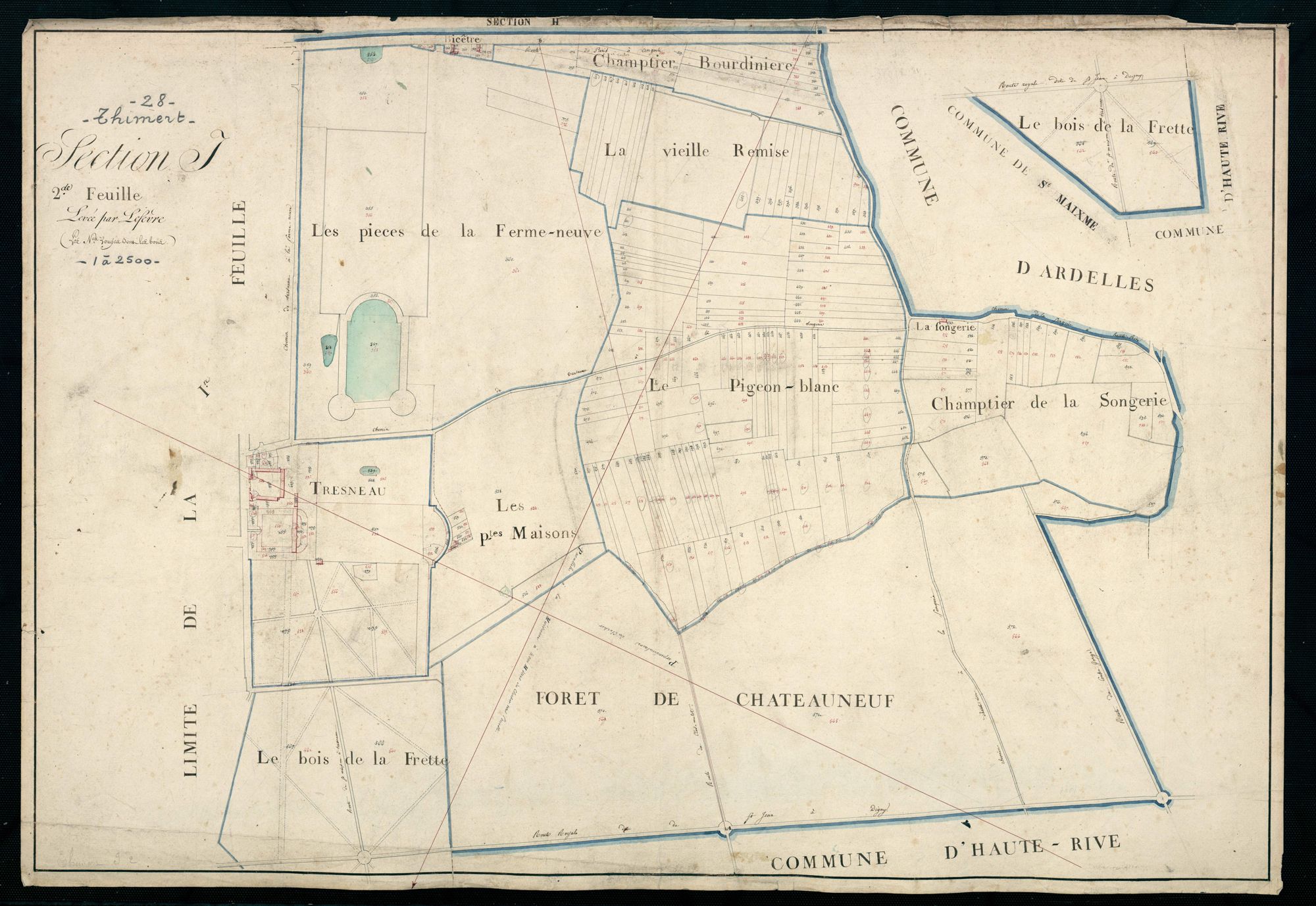 Section I, Tresneau, feuille 2 / Terminée sur le terrain par Monsieur Lefevre, Géomètre secondaire.