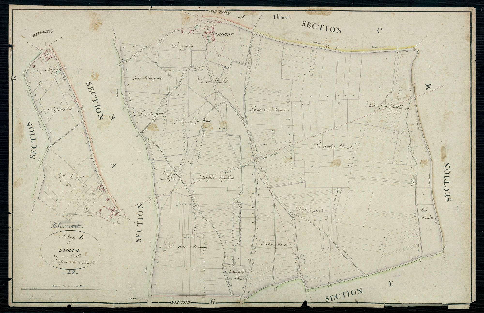 Section L, l'Eglise, en une feuille. / Terminée sur le terrain par Monsieur Lefevre, Géomètre secondaire.