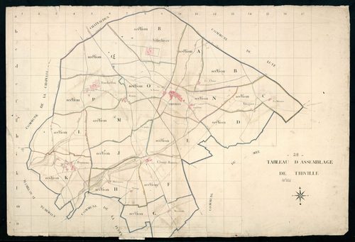 Tableau d'assemblage du plan cadastral parcellaire de la commune de Thiville, Canton de Châteaudun, Arrondissement de Châteaudun.