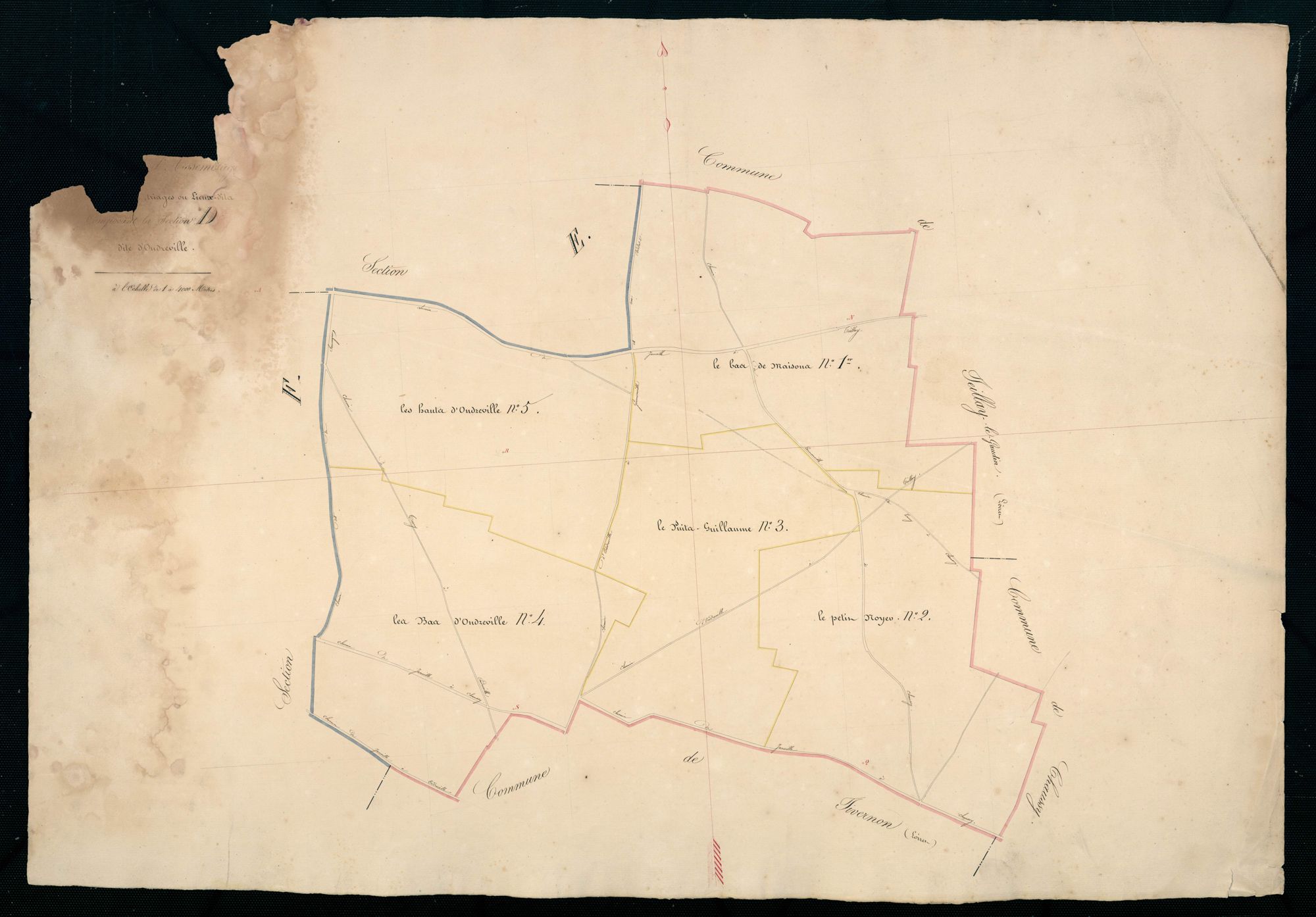 Tableau d'assemblage des cantons, triages ou lieux-dits, composant la section D, Oudreville..