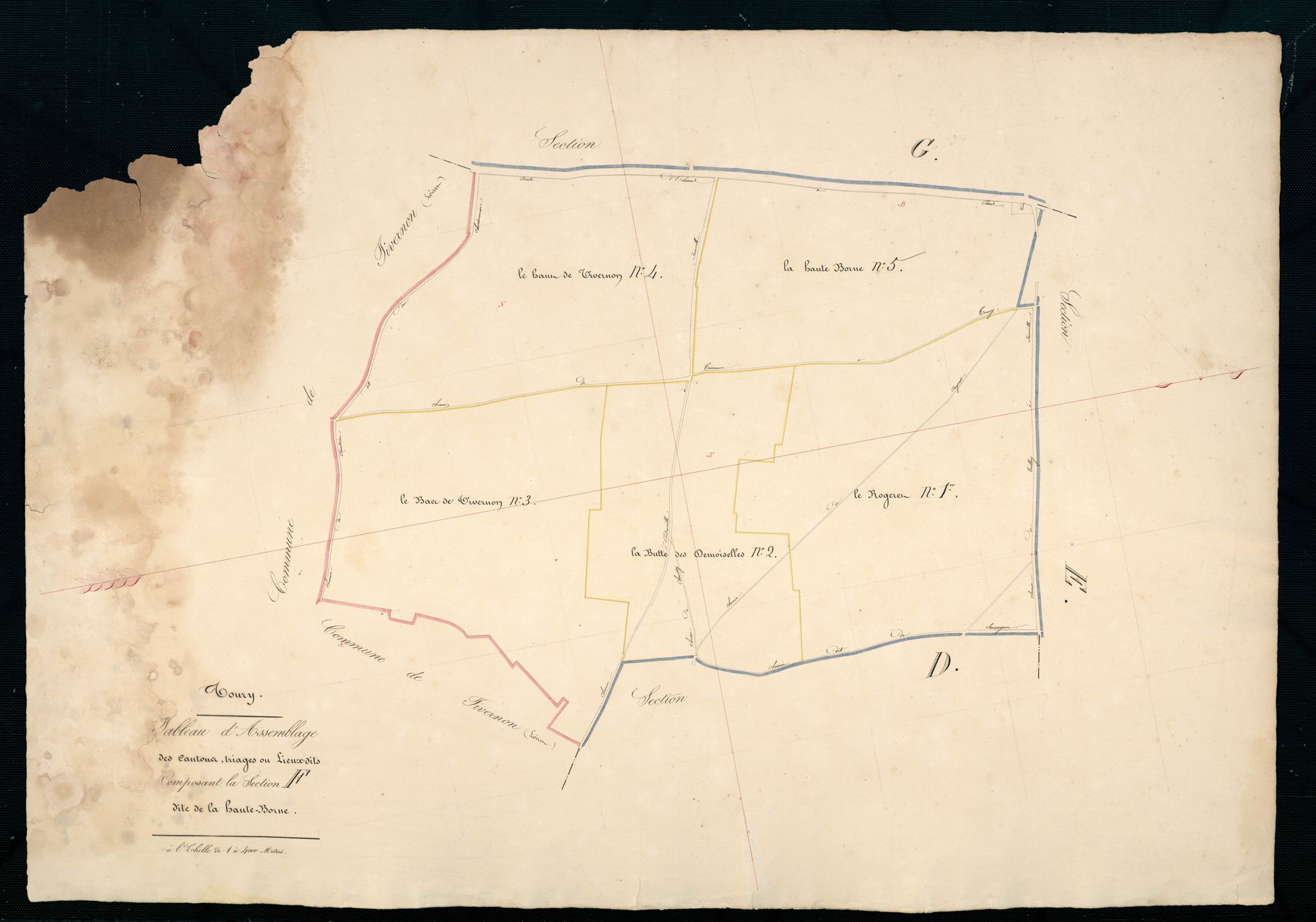 Tableau d'assemblage des cantons, triages ou lieux-dits, composant la section F, la Haute-Borne.